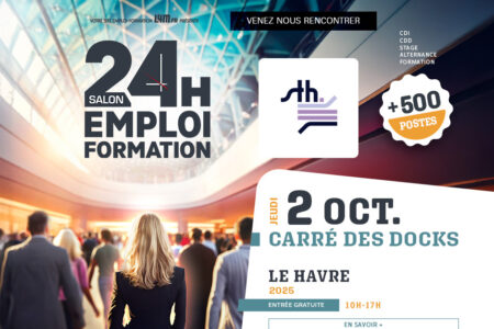 La 16ème édition des « 24 Heures pour l’Emploi et la Formation » du Havre aura lieu le jeudi 2 octobre 2025 et cette année l’événement se fera au Carré des Docks de 10h00 à 17h00 sans interruption.